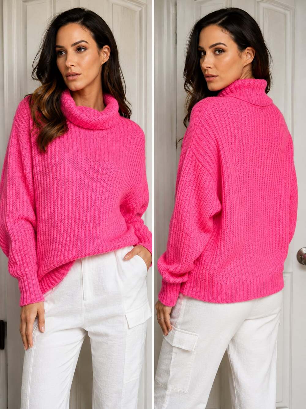 Bardot Cosy Neon Knit Turtleneck Oversized Sweater